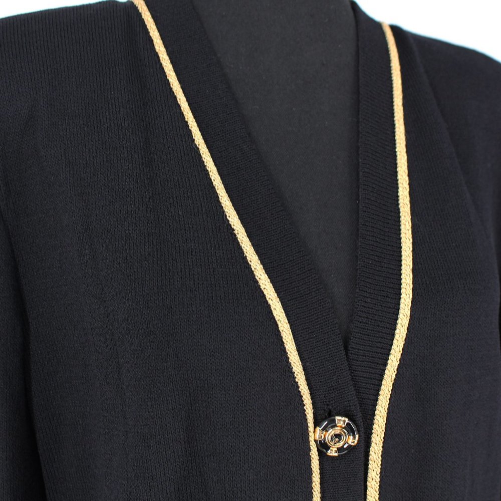 ST. JOHN Collection Black Santana Knit Button Cardigan Jacket Coat size 10 L - Picture 2 of 6